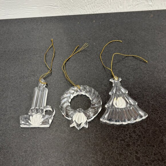 Princess House Lead Crystal Wreath, Christmas Tree & Candle Stick Set Of 3 #729 - Picture 2 of 11